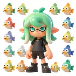 character designs for background fish npc characters of various shapes and sizes in the Splatoon franchise by Nintendo, high resolution