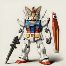 funny image of a kitten gundam mecha robot, high details, masterpiece engraving by takato yamamoto, gustave dore, jean giraud