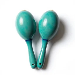 turquoise maracas, professional product shot, isolated on a pure white background, centered, entire object in frame, sharp focus, soft studio lighting