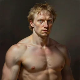 portrait of a barbarian Vitalik Buterin, muscular, wild, upper body, D&D, fantasy, intricate, cinematic lighting, highly detailed, digital painting, artstation, concept art, smooth, sharp focus, illustration, art by Hajime Sorayama