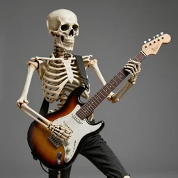 a skeleton playing an electric guitar, photorealistic