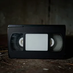 old vhs still frame fom a movie, abandoned house basement, dark
