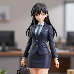 Anime girl figure in office suit, unreal engine, highly detailed.