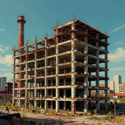 a beautiful photorealistic illustration of industrial architecture unfinished building nature abandoned architecture building city casino by jan van goyen, magic realism hyperrealism thermal imaging, archdaily, wallpaper, highly detailed, trending on artstation.