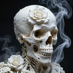 skull grim reaper, white rose, white magic effect smoke, kodachrome, 2 d, ray tracing global illumination, insanely detailed and intricate, hypermaximalist, elegant, ornate, hyper realistic, super detailed, by wangechi mutu