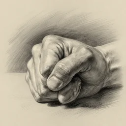 a hand clenched into a fist, drawing reference, anatomically correct, pencil sketch