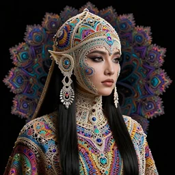 merlin monroe, black background, shaman, colorful, psychedelic trip, patterns, fine mandelbrot fractal lace, 1 5 0 mm, soft rim light, elegant, hyper real, depth of field, sharp focus, ultra detailed, octane render, giger beksinski, 1 6 k