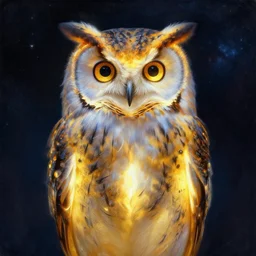 portrait painting of a glowing owl, background is star universe unreal render cinematic lighting art by bussiere rutkowski andreas rocha