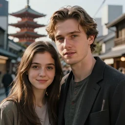 PewDiePie & Marzia portrait, Japan city backround, cute