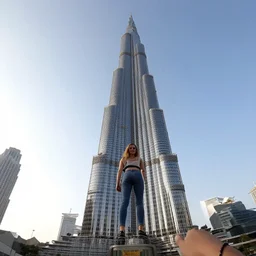 gopro selfie of emma watson standing on top of the burj khalifa