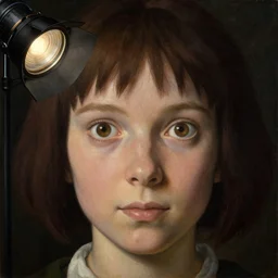 Her eyes wide, oil on canvas, renaissance painting photorealism 8k high detail Sigma 85 mm f 1.4 Studio Light Studio Ghibli by zdzisław beksiński and h.r. giger