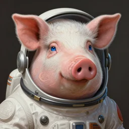 Portrait of very very very very very very beautiful pig, spacesuit, blue eyes, intricate, elegant, highly detailed, digital painting, artstation, concept art, smooth, sharp focus, illustration, art by artgerm and greg rutkowski and alphonse mucha