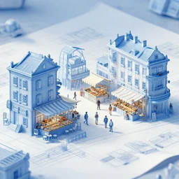 THREE point perspective city marketplace, in the style of Greg Broadmore and Arthur Rackham,trending on artstation, light lighting side view,digital art,surrealism ,macro,blueprint ,vaporwave ,