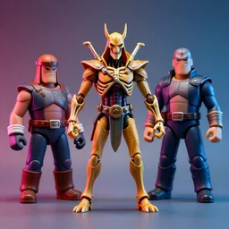 hyperrealistic rendering, skeletor by bernie wrightson and killian eng and joe fenton, product photography, action figure, sofubi, studio lighting, colored gels