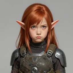 portrait of a female elf orc by ayami kojima, she is about 2 0 years old, american pretty, copper hair, annoying but friendly, she is wearing a modern tactical gear, scifi, highly detailed portrait, digital painting, artstation, concept art, smooth, sharp foccus ilustration, artstation hq