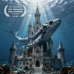 an underwater scene of kraken building a castle, photography by alex mustard