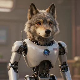 film still from the movie chappie of the robot chappie furry anthro anthropomorphic stylized wolf dog canine ears head android service droid robot machine fursona