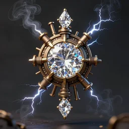 amazing steampunk amulet with diamond jewel and small steam tubes, volumetric lightning, octane render, realistic impressive steam, extremely high detailed, trending on artstation