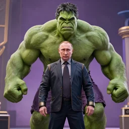 Putin as Hulk in Avenger movie, establishing shot, photograph, award winning photograph, movie still, 8k, unreal engine