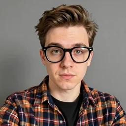 an original beeple digital art portrait of a typical hipster millennial in the style of an early 2 0 0 0's selfie, lumberjack flannel, thick - rimmed glasses