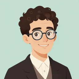 jewish young man with glasses, dark short curly hair smiling, illustration in the style of shel silverstein