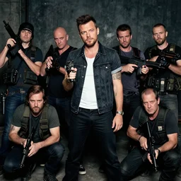 rick astley joins isis, holding guns, group photo