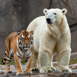 a tiger polar bear!!! hybrid! hyper realistic!! realistic lighting!! wildlife photographer of the year!!! bold natural colors, national geographic, hd, wide angle, 8 k
