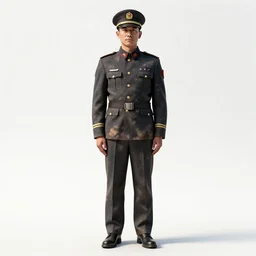 weathered doorman in uniform, high detail digital art, full body, standing, isolated on a pure white background, centered, whole figure in frame, sharp focus, studio lighting