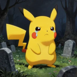 crying pikachu on graveyard, dramatic painting by beksinski by h. r. giger - n 4