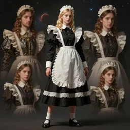costume design made by idealisic concepts, sophisticated composition, old masters light composition, procedurally generated, battle maid character posing for concept art, DMT SPACE behind, substance designer, PBR, HD, Ultra detailed, hyperrealistic, megascans, volumetric light, concept by master artist, made in paint tool SAI2, trending pixiv face