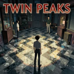 Twin Peaks movie poster artwork by Artem Chebokha Tomer Hanuka Rendering theTwin Peaks zig zag floor pattern invading the mind, full of details, by Makoto Shinkai and thomas kinkade, Matte painting, trending on artstation and unreal engine