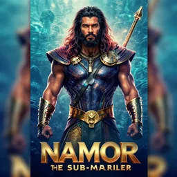 a movie poster for a 2020 superhero movie Namor the sub-mariner, about a Mayan Chief, designed by John Alvin