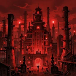 only with red, a giant weird industrial zone with strange lights in the background, in the style of beksinski, by edward hopper and rodcenko and yue minjun and cory loftis, intricate and epic composition, red by caravaggio, highly detailed, masterpiece, red light, artstation, art nouveau