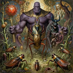 the platonic ideal of locusts, anubis, crops and ayahuasca cletus kasady ultimate carnage thanos dementor wild hunt doctor manhattan chtulu nazgul mandelbulb davinci, d & d, fantasy, ego death, detailed, intricate, hyperrealism, intense, scary, decay, art by artgerm and greg rutkowski and alphonse mucha