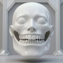 hyperrealism, dreamland of chinese, ghost, sharp, slender and densely arranged teeth, futuristic, synthwave, art deco, expressive, dystopian, cyberpunk, mecha, halfturn portrait of a big crystal face made of crystals half - turn, ominous, intricate, oc rendered, art by anthony macbain + greg rutkowski + alphonse mucha, concept art, 4 k, sharp focus