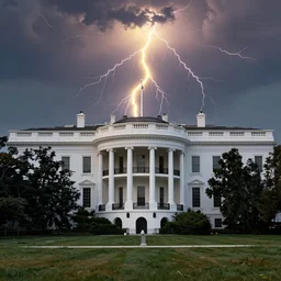the top of the white house getting struck by yellow lightning, punk album cover, by raymond pettibon
