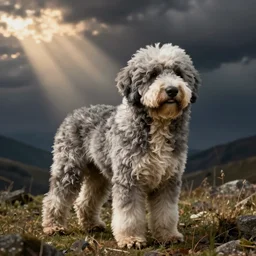 old english sheep dog with bob ross head