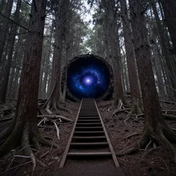 dead forest, cosmic portal, stair in the forest by gerald brom