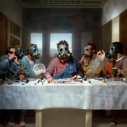 the last supper in gas masks | | post malone, fine detail, anime, realistic shaded lighting, dramatic, poster by ilya kuvshinov katsuhiro otomo ghost in artgerm, no jpeg artifacts