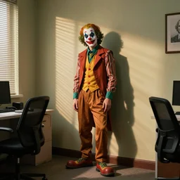a clown stood in the corner of the office from severance