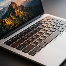 a high - tech laptop, keyboard is made of chocolate, very realistic concept art