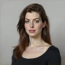 portrait of Anne Hathaway, with light grey backdrop, oil painting by Manet, super detailed, 4k, hd