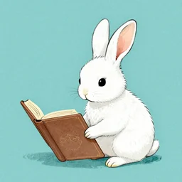 drawing of white rabbit reading a book,Beatrix Potter, turquoise
