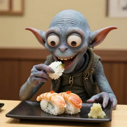 gollum eating sushi on japanese game show