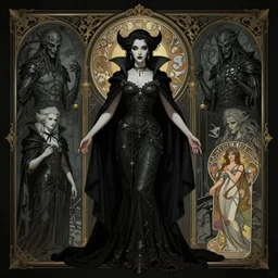 masterpiece, ephemeral vampire girl concept art, stylized, doom, elegant, imperial, epic, intricate art by artgerm, alphonse mucha, h. r. giger, greg rutkowski, josan gonzalez, zdizslaw beksinski, gothic darkness, melacholy