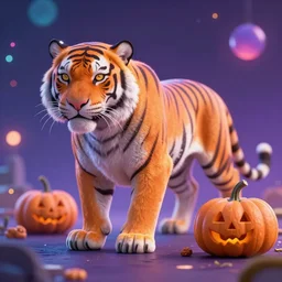 cosmic tiger, ethereal, pumpkin, bokeh, vibrant palette, digital art, diffused lighting, unreal engine 3 d, trending on artstation