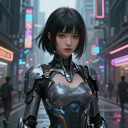 portrait futuristic Cyber Ninja Girl, in future cyberpunk, streets of calcutta , sci-fi, fantasy, intricate, very very beautiful, elegant, neon light, highly detailed, digital painting, artstation, concept art, smooth, sharp focus, illustration, art by alphonse mucha and tian zi and WLOP