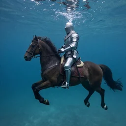 Underwater photo of a medieval knight on a horse by Trent Parke, clean, detailed, Magnum photos