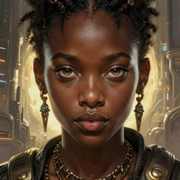 african dieselpunk bandit, science fiction, highly detailed, digital painting, beautiful eyes, symmetry, concept art, sharp focus, illustration, global illumination, radiant light, detailed and intricate environment, art by artgerm and greg rutkowski and magali villeneuve and ilya kuvshinov!
