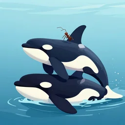 an ant riding an orca, hd, digital art